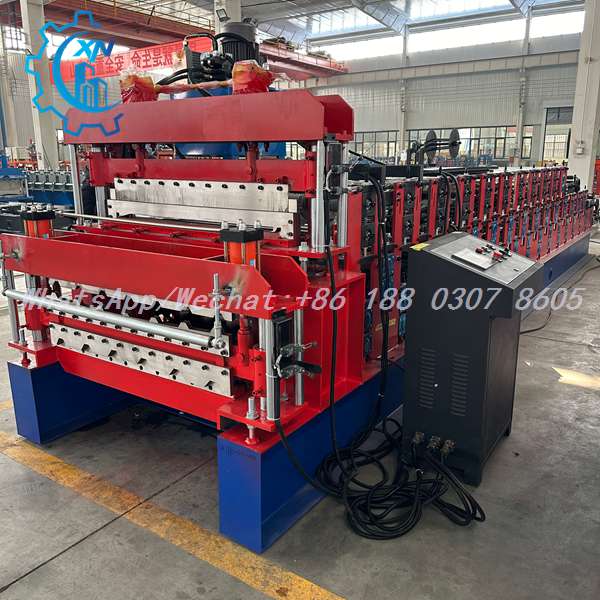 Three Layer Roll Forming Machine complete production line view from hydraulic cutting section by roofing sheet making machine manufacturers