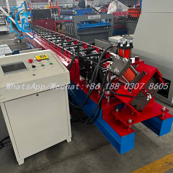 Steel frame roll forming machine with control console and shearing unit