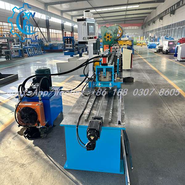 Steel stud making machine with linear feed unit and touchscreen control