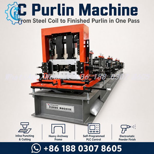 C Channel Forming Machine - Automatic Size Change C Purlin Former with Adjustable Web Height and Flange Width