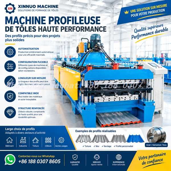 Machine profileuse de tôle nervurée et imitation tuile - ligne de profilage avec cisaille hydraulique, volants de réglage et circuit haute pression 38 MPa