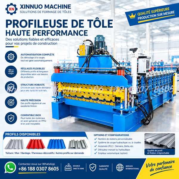 Profileuse de tôle - ligne de profilage à froid pour tôle nervurée et bac acier, avec cisaille hydraulique et groupe hydraulique intégré